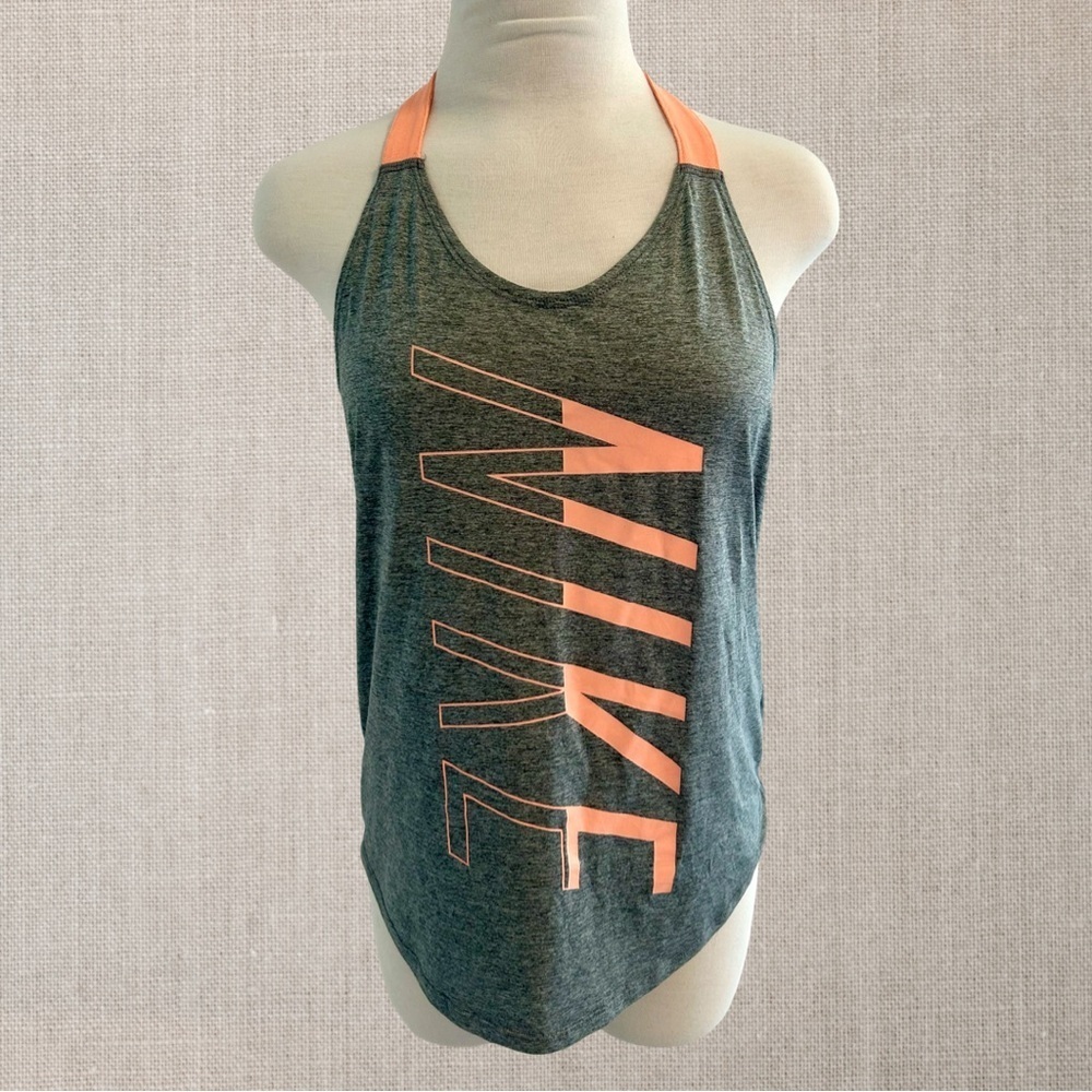 Nike Women's Dri-Fit Racerback Tank Top in Gray with Orange Accents